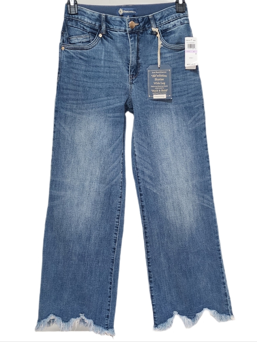 Democracy/Wit & Wisdom Wide Leg Jeans Destroyed Scalop Hem Skyrise Ab Solution